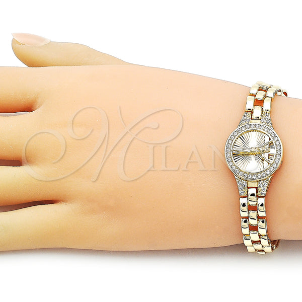 Gold Filled Bracelet — Fancy Bracelet Jesus and Crucifix Design with White — alternate product view — SKU 158649 | Oro Laminado brazalete — elegante Bracelet Jesus and Crucifix diseño with blanco — SKU 158649