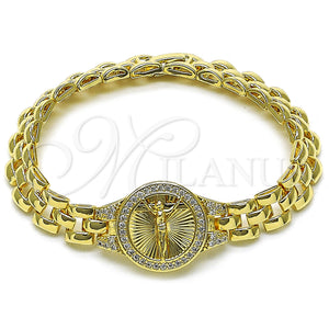 Gold Filled Bracelet — Fancy Bracelet Jesus and Crucifix Design with White — main product view — SKU 158649 | Oro Laminado brazalete — elegante Bracelet Jesus and Crucifix diseño with blanco — SKU 158649