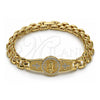 Oro Laminado Fancy Bracelet, Gold Filled Style Guadalupe and Cross Design, with White Cubic Zirconia, Diamond Cutting Finish, Golden Finish, 03.97.0004.08 (09 MM Thickness, 8 Inches Length)