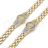 Oro Laminado Fancy Bracelet, Gold Filled Style Guadalupe and Cross Design, with White Cubic Zirconia, Diamond Cutting Finish, Golden Finish, 03.97.0004.08 (09 MM Thickness, 8 Inches Length)