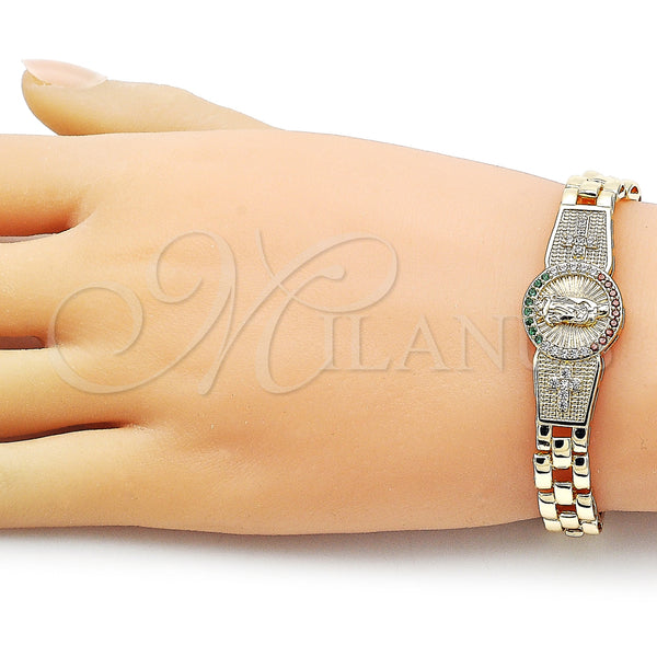 Gold Filled Bracelet — Fancy Bracelet Guadalupe and Cross Design with Multicolor — alternate product view — SKU 158652 | Oro Laminado brazalete — elegante Bracelet Guadalupe and cruz diseño with Multicolor — SKU 158652