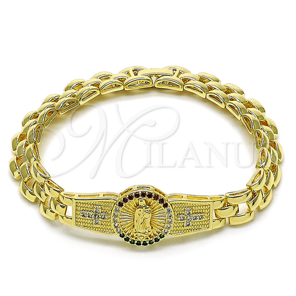 Gold Filled Bracelet — Fancy Bracelet Guadalupe and Cross Design with Multicolor — main product view — SKU 158652 | Oro Laminado brazalete — elegante Bracelet Guadalupe and cruz diseño with Multicolor — SKU 158652