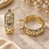 Oro Laminado Small Hoop, Gold Filled Style Heart Design, with White Cubic Zirconia, Polished, Golden Finish, 02.195.0320.20