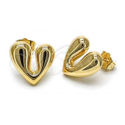 Oro Laminado Stud Earring, Gold Filled Style Heart Design, Polished, Golden Finish, 02.195.0328