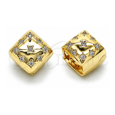 Oro Laminado Huggie Hoop, Gold Filled Style Four-leaf Clover and Star Design, with White Cubic Zirconia, Polished, Golden Finish, 02.195.0330.12