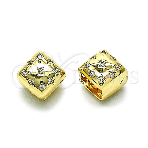 Gold Filled Hoop Earrings — Huggie Hoop Four-leaf Clover and Star Design with — main product view — SKU 158672 | Oro Laminado aretes de aro — Huggie Hoop Four-leaf Clover and estrella diseño with — SKU 158672