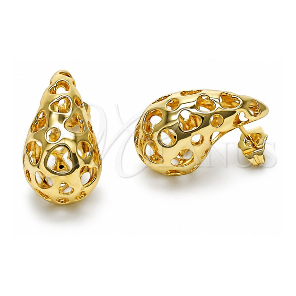 Oro Laminado Stud Earring, Gold Filled Style Teardrop and Heart Design, Polished, Golden Finish, 02.195.0331