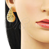 Oro Laminado Stud Earring, Gold Filled Style Teardrop and Hollow Design, Polished, Golden Finish, 02.195.0332
