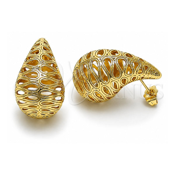 Oro Laminado Stud Earring, Gold Filled Style Teardrop and Hollow Design, Polished, Golden Finish, 02.195.0333