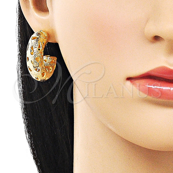Gold Filled Hoop Earrings — Medium Hoop Hollow Design Matte 02. — alternate product view — SKU 158676 | Oro Laminado aretes de aro — Medium Hoop Hollow diseño Matte 02. — SKU 158676