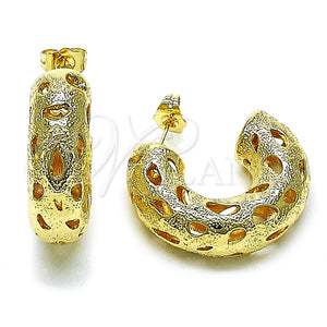 Gold Filled Hoop Earrings — Medium Hoop Hollow Design Matte 02. — main product view — SKU 158676 | Oro Laminado aretes de aro — Medium Hoop Hollow diseño Matte 02. — SKU 158676