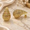 Oro Laminado Stud Earring, Gold Filled Style Teardrop and Hollow Design, Polished, Golden Finish, 02.195.0335