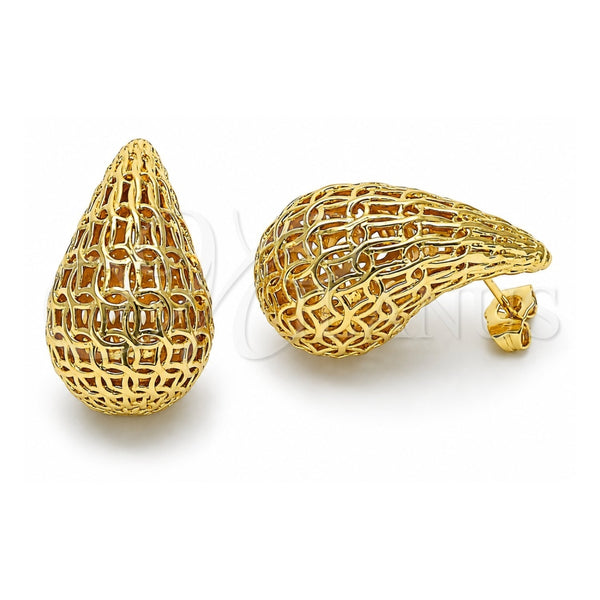 Oro Laminado Stud Earring, Gold Filled Style Teardrop and Hollow Design, Polished, Golden Finish, 02.195.0335