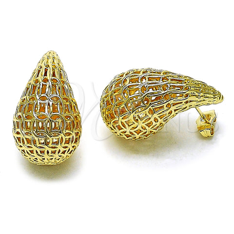 Oro Laminado Stud Earring, Gold Filled Style Teardrop and Hollow Design, Polished, Golden Finish, 02.195.0335