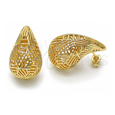 Oro Laminado Stud Earring, Gold Filled Style Teardrop and Hollow Design, Polished, Golden Finish, 02.195.0336