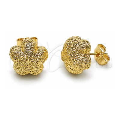Oro Laminado Stud Earring, Gold Filled Style Flower Design, Matte Finish, Golden Finish, 02.202.0006
