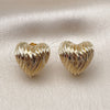 Oro Laminado Stud Earring, Gold Filled Style Heart Design, Diamond Cutting Finish, Golden Finish, 02.202.0008