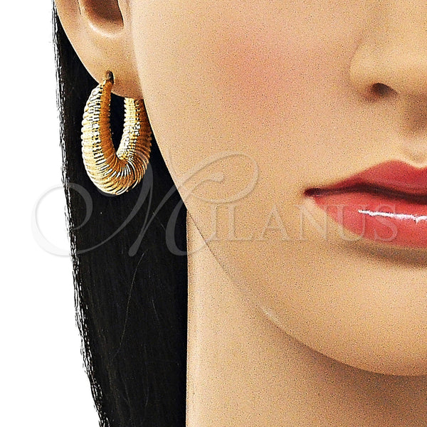 Gold Filled Hoop Earrings — Huggie Hoop Hollow Design Diamond Cutting 02. — alternate product view — SKU 158688 | Oro Laminado aretes de aro — Huggie Hoop Hollow diseño Diamond Cutting 02. — SKU 158688
