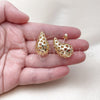 Oro Laminado Stud Earring, Gold Filled Style Teardrop and Heart Design, Polished, Golden Finish, 02.202.0016
