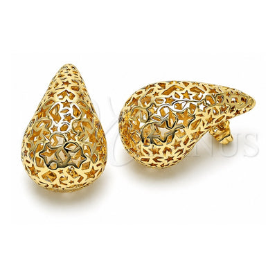 Oro Laminado Stud Earring, Gold Filled Style Teardrop and Hollow Design, Polished, Golden Finish, 02.202.0017