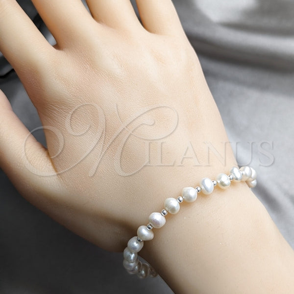 Sterling Silver Bracelet — Fancy Bracelet Ball Design with White Pearl Polished — alternate product view — SKU 158732 | Plata 925 brazalete — elegante Bracelet Ball diseño with blanco Pearl pulido — SKU 158732
