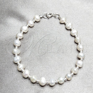 Sterling Silver Bracelet — Fancy Bracelet Ball Design with White Pearl Polished — main product view — SKU 158732 | Plata 925 brazalete — elegante Bracelet Ball diseño with blanco Pearl pulido — SKU 158732