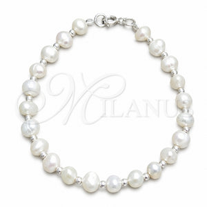 Sterling Silver Fancy Bracelet, Ball Design, with White Pearl, Polished, Silver Finish, 03.392.0027.07 (08 MM Thickness, 7 Inches Length)