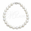 Sterling Silver Fancy Bracelet, Ball Design, with White Pearl, Polished, Silver Finish, 03.392.0027.07 (08 MM Thickness, 7 Inches Length)