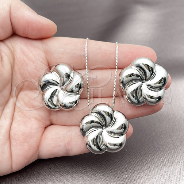 White Gold Filled Ring — Earring and Pendant Adult Set Flower and Hollow — alternate product view — SKU 158739 | Oro Laminado Blanco anillo — Earring and Pendant Adult Set flor and Hollow — SKU 158739