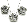 Rhodium Plated Earring and Pendant Adult Set, Flower and Hollow Design, Polished, Rhodium Finish, 10.428.0001.1