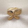 Oro Laminado Multi Stone Ring, Gold Filled Style Leaf and Butterfly Design, with White Micro Pave, Polished, Golden Finish, 01.428.0003