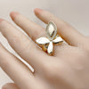 Oro Laminado Multi Stone Ring, Gold Filled Style Leaf and Butterfly Design, with White Micro Pave, Polished, Golden Finish, 01.428.0003 (One size fits all)