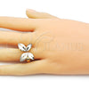 Oro Laminado Multi Stone Ring, Gold Filled Style Leaf and Butterfly Design, with White Micro Pave, Polished, Golden Finish, 01.428.0004