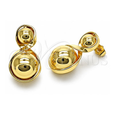 Oro Laminado Stud Earring, Gold Filled Style Ball and Infinite Design, Polished, Golden Finish, 02.428.0010