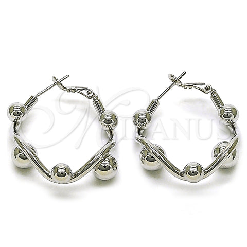 Rhodium Plated Medium Hoop, Ball Design, Polished, Rhodium Finish, 02.428.0012.1.30