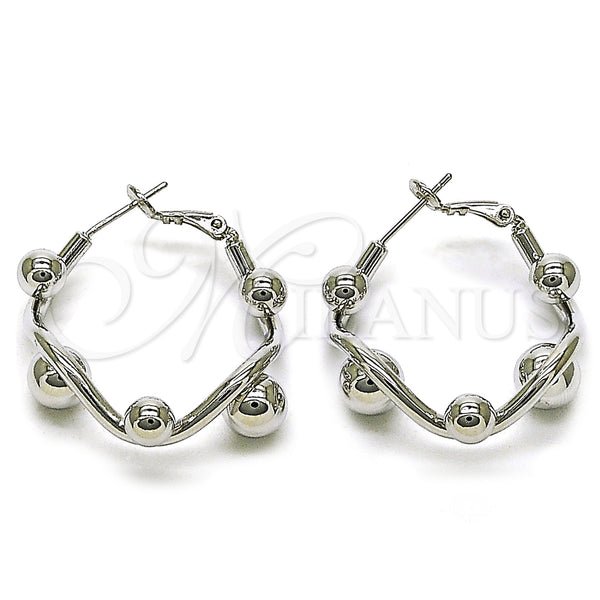 Rhodium Plated Medium Hoop, Ball Design, Polished, Rhodium Finish, 02.428.0012.1.30