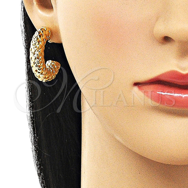 Gold Filled Hoop Earrings — Medium Hoop Filigree and Hollow Design Polished 02. — alternate product view — SKU 158776 | Oro Laminado aretes de aro — Medium Hoop Filigree and Hollow diseño pulido 02. — SKU 158776