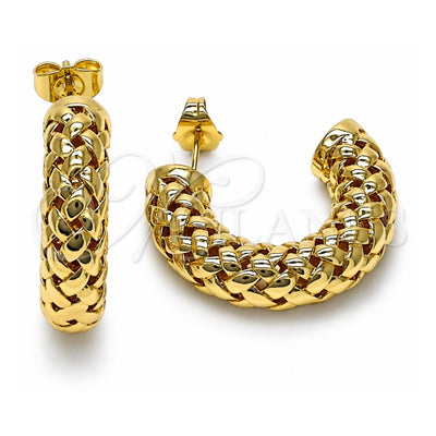 Oro Laminado Medium Hoop, Gold Filled Style Filigree and Hollow Design, Polished, Golden Finish, 02.428.0014.30