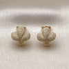 Oro Laminado Stud Earring, Gold Filled Style Flower and Four-leaf Clover Design, Matte Finish, Golden Finish, 02.428.0016
