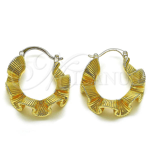 Gold Filled Hoop Earrings — Medium Hoop Twist Design Diamond Cutting 02. — main product view — SKU 158786 | Oro Laminado aretes de aro — Medium Hoop Twist diseño Diamond Cutting 02. — SKU 158786
