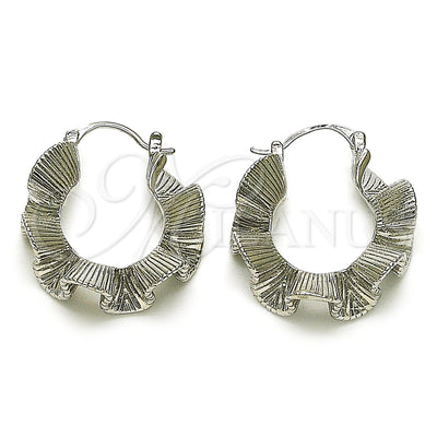 Oro Laminado Blanco aretes de aro — Medium Hoop Twist diseño Diamond Cutting 02. por Mayoreo, vista principal del producto