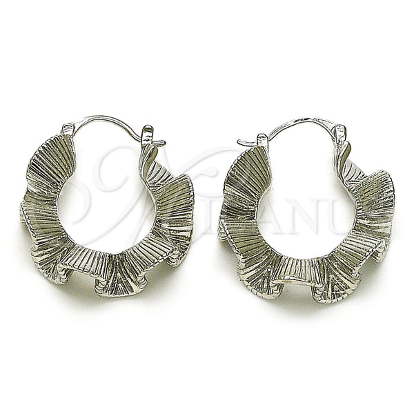White Gold Filled Hoop Earrings — Medium Hoop Twist Design Diamond Cutting 02. — main product view — SKU 158787 | Oro Laminado Blanco aretes de aro — Medium Hoop Twist diseño Diamond Cutting 02. — SKU 158787
