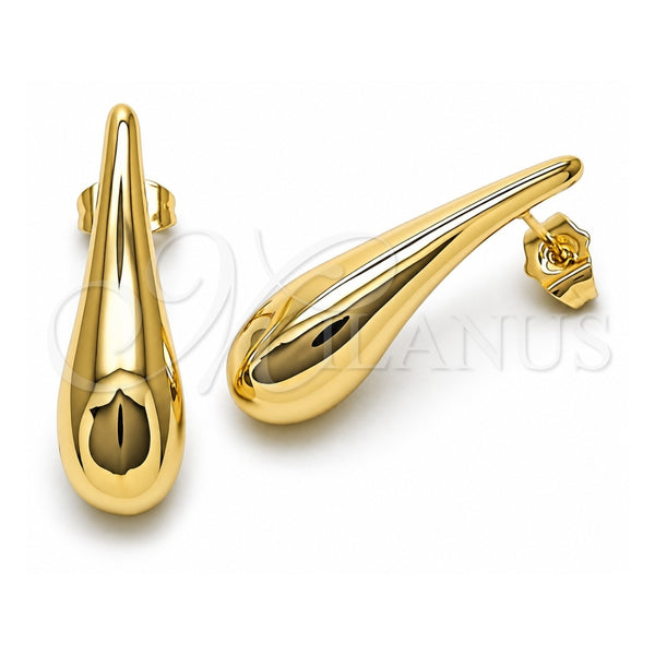 Oro Laminado Stud Earring, Gold Filled Style Teardrop and Hollow Design, Polished, Golden Finish, 02.163.0357