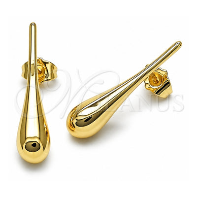 Oro Laminado Stud Earring, Gold Filled Style Teardrop and Hollow Design, Polished, Golden Finish, 02.163.0358
