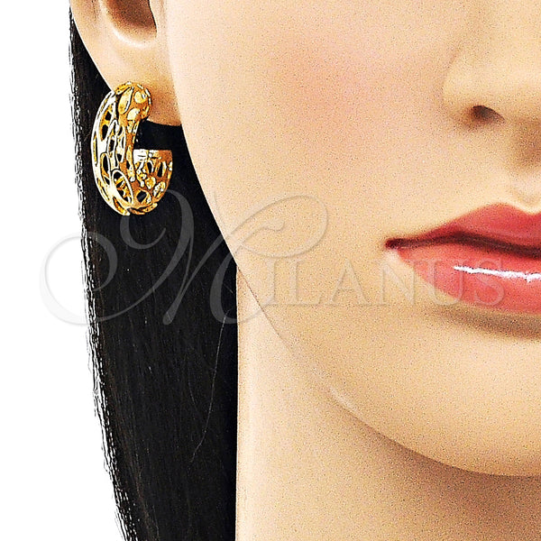 Gold Filled Hoop Earrings — Small Hoop Hollow and Filigree Design Polished 02. — alternate product view — SKU 158809 | Oro Laminado aretes de aro — aro pequeño Hollow and Filigree diseño pulido 02. — SKU 158809