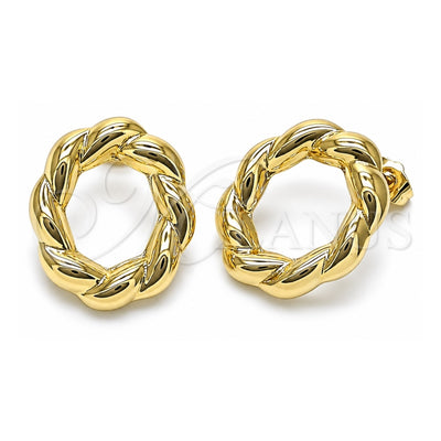 Oro Laminado Stud Earring, Gold Filled Style Hollow and Twist Design, Polished, Golden Finish, 02.163.0364
