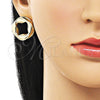 Oro Laminado Stud Earring, Gold Filled Style Twist and Four-leaf Clover Design, Polished, Golden Finish, 02.163.0367
