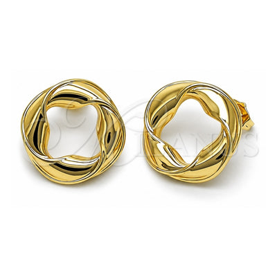 Oro Laminado Stud Earring, Gold Filled Style Twist and Four-leaf Clover Design, Polished, Golden Finish, 02.163.0367
