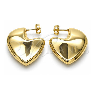 Oro Laminado Stud Earring, Gold Filled Style Heart and Hollow Design, Polished, Golden Finish, 02.163.0371