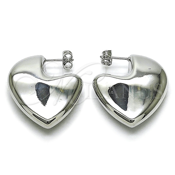 Rhodium Plated Stud Earring, Heart and Hollow Design, Polished, Rhodium Finish, 02.163.0371.1